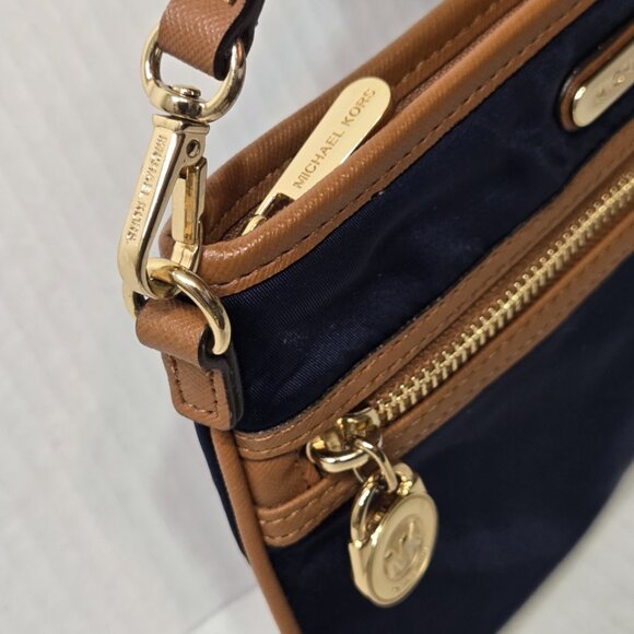 416. Michael Kors Navy Blue with Gold Accents - Wristlet Small Purse EUC Nylon - Picture 6 of 9